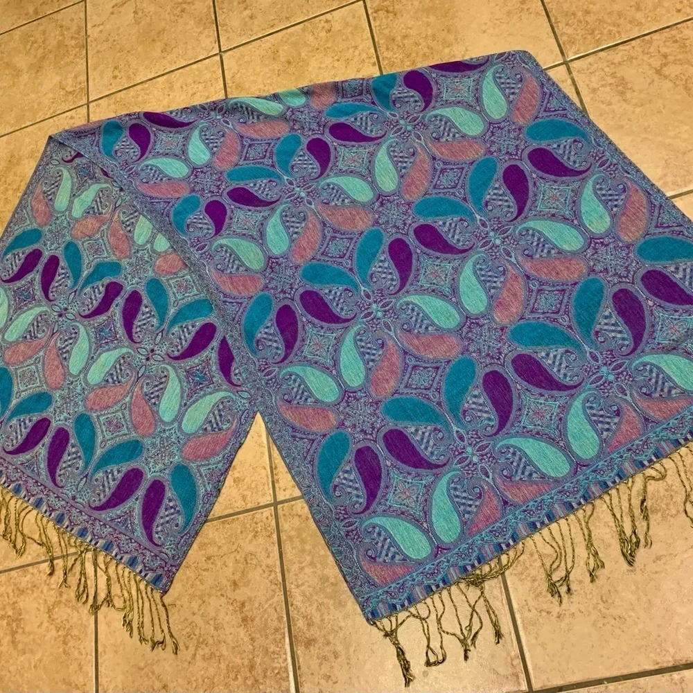 Pashmina fringed Large Scarf cashmere/Silk wine/78
